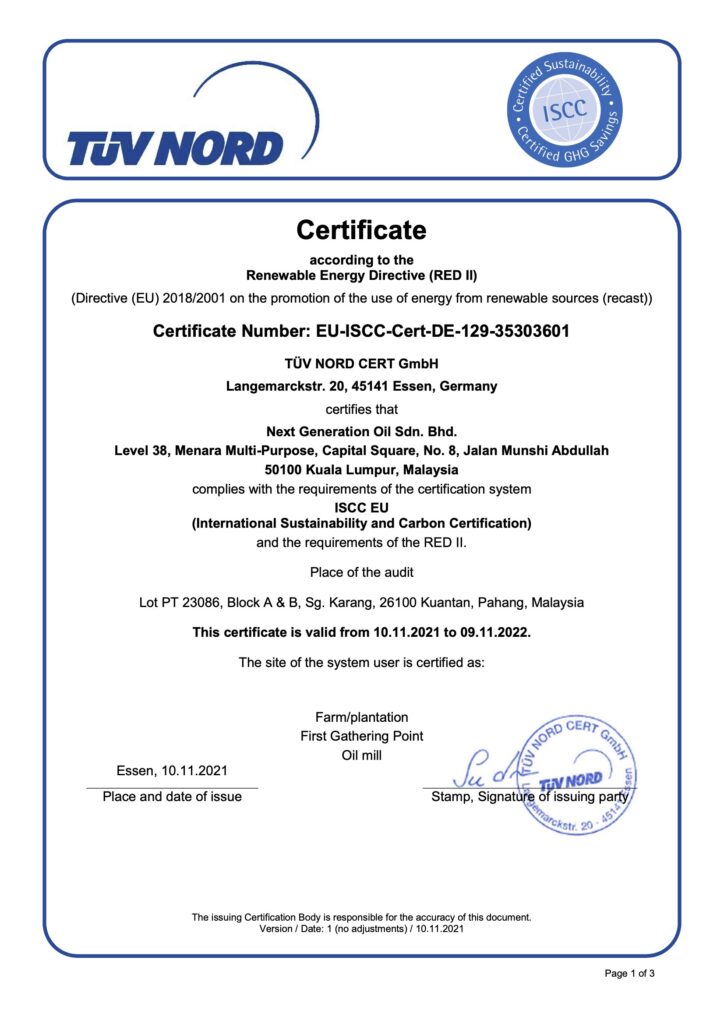 ISCC Certified Sustainability TUV Nord